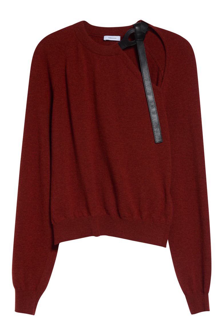 Cutout Crewneck Wool & Cashmere Sweater, Alternate, color, BRICK MELANGE