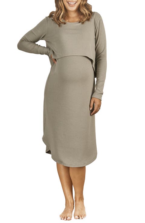 Leah Long Sleeve Ribbed Maternity/Nursing Dress & Knotted Baby Gown Set