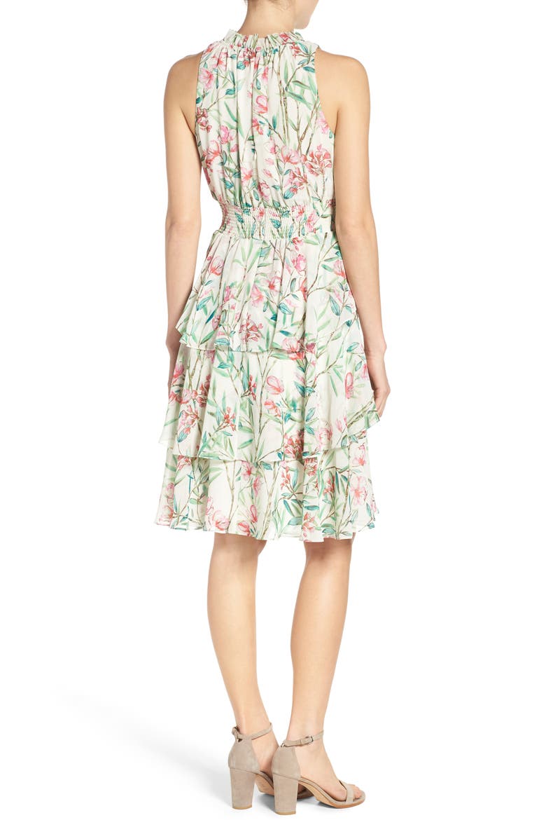 Chiffon Fit & Flare Dress, Alternate, color, IVORY/ PINK/ GREEN