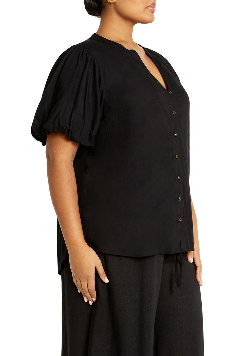 City Chic Georgia Short Sleeve Button Front Shirt, Alternate, color, Black