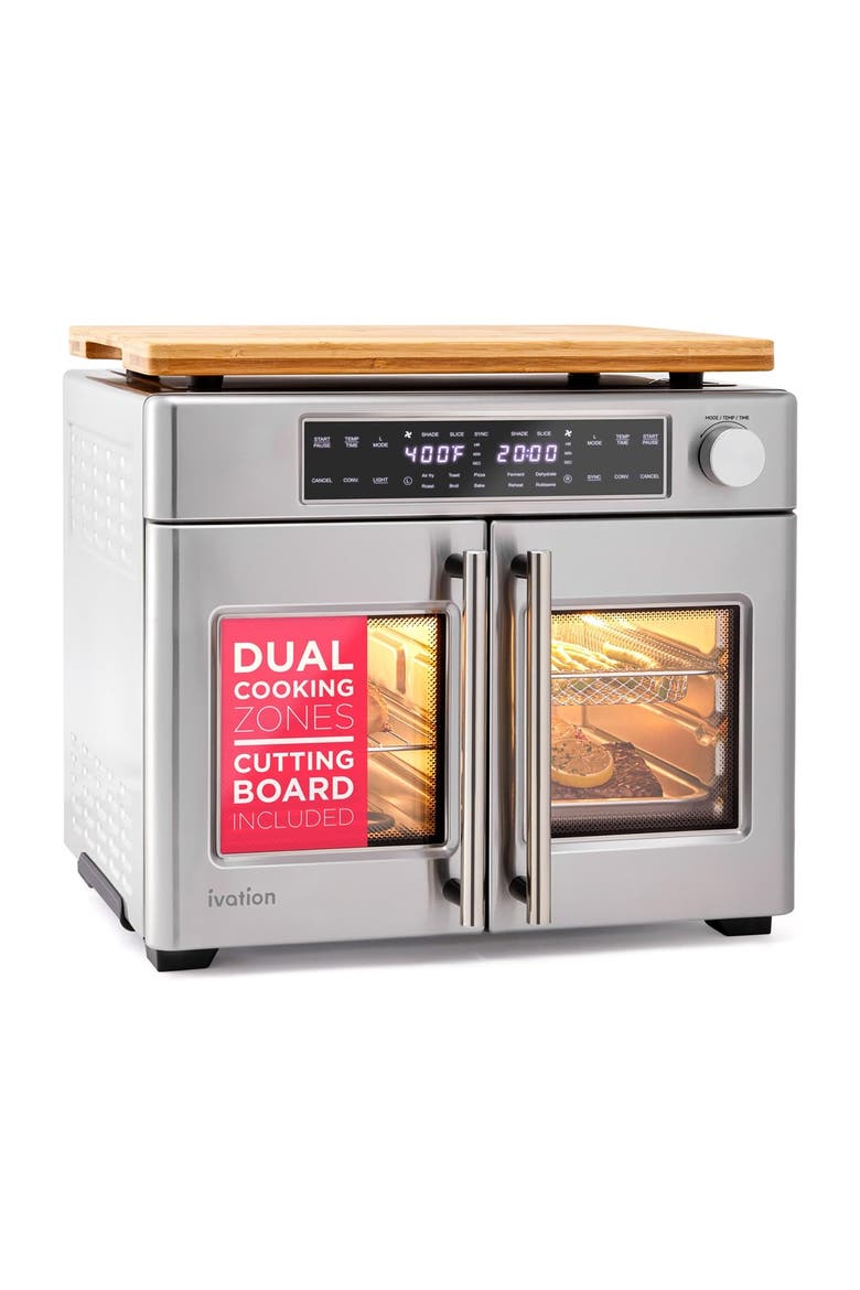 Dual Zone 10-in-1 Air Fryer & Toaster Oven - Up to 450°, 1800W Temperature Control, Main, color, Silver