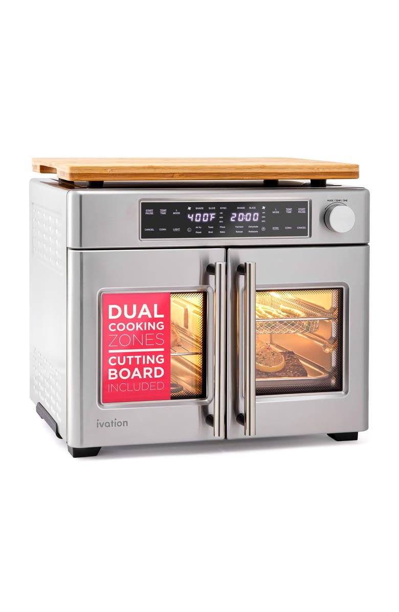 Ivation Dual Zone 10-in-1 Air Fryer & Toaster Oven - Up to 450°, 1800W Temperature Control, Main, color, Silver