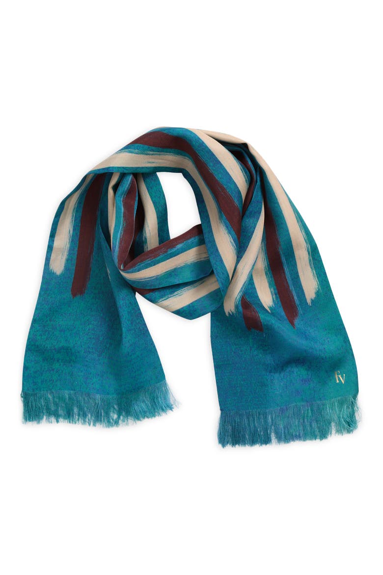 Vintage Stripe Silk & Cotton Oblong Scarf, Main, color, TURQUOISE