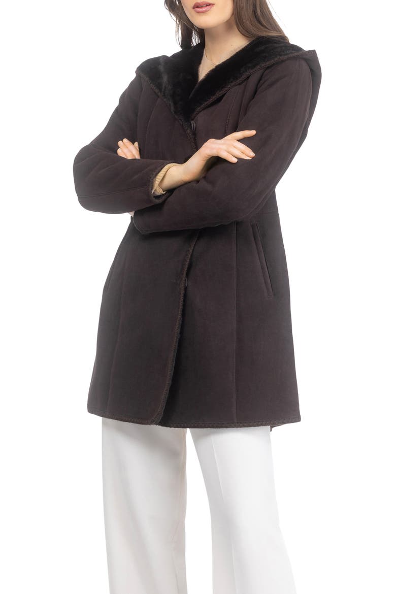 Genuine Shearling Parka with Emboidered Trim, Alternate, color, Dark Brown