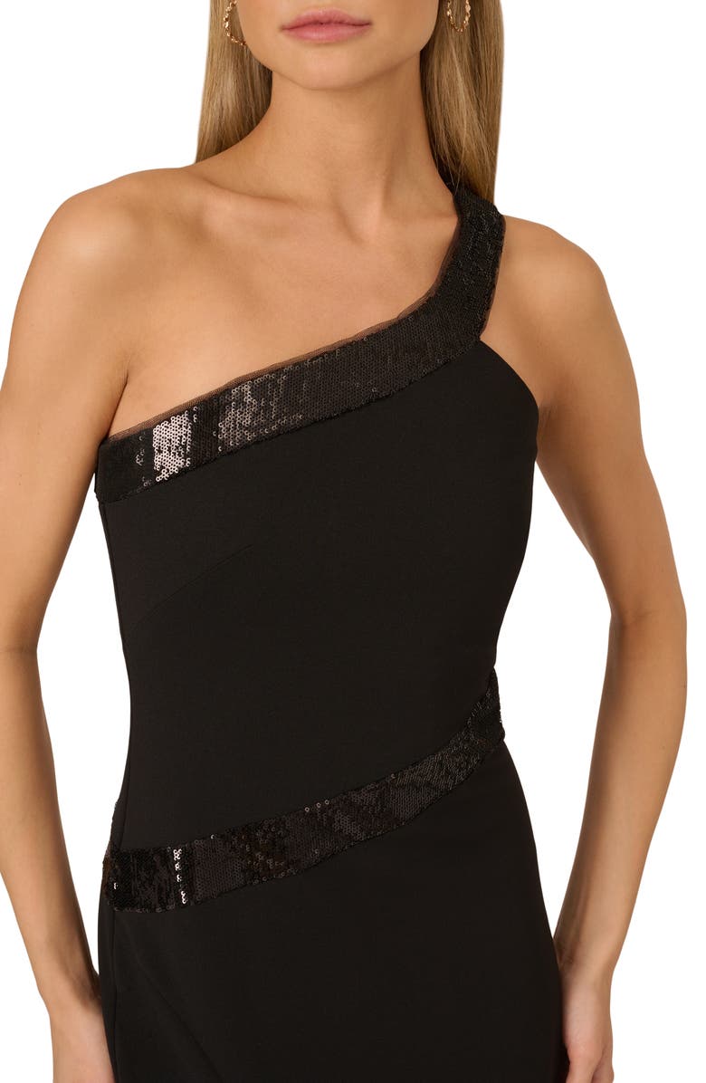 Adrianna Papell Sequin Embellished One-Shoulder Crepe Gown, Alternate, color,