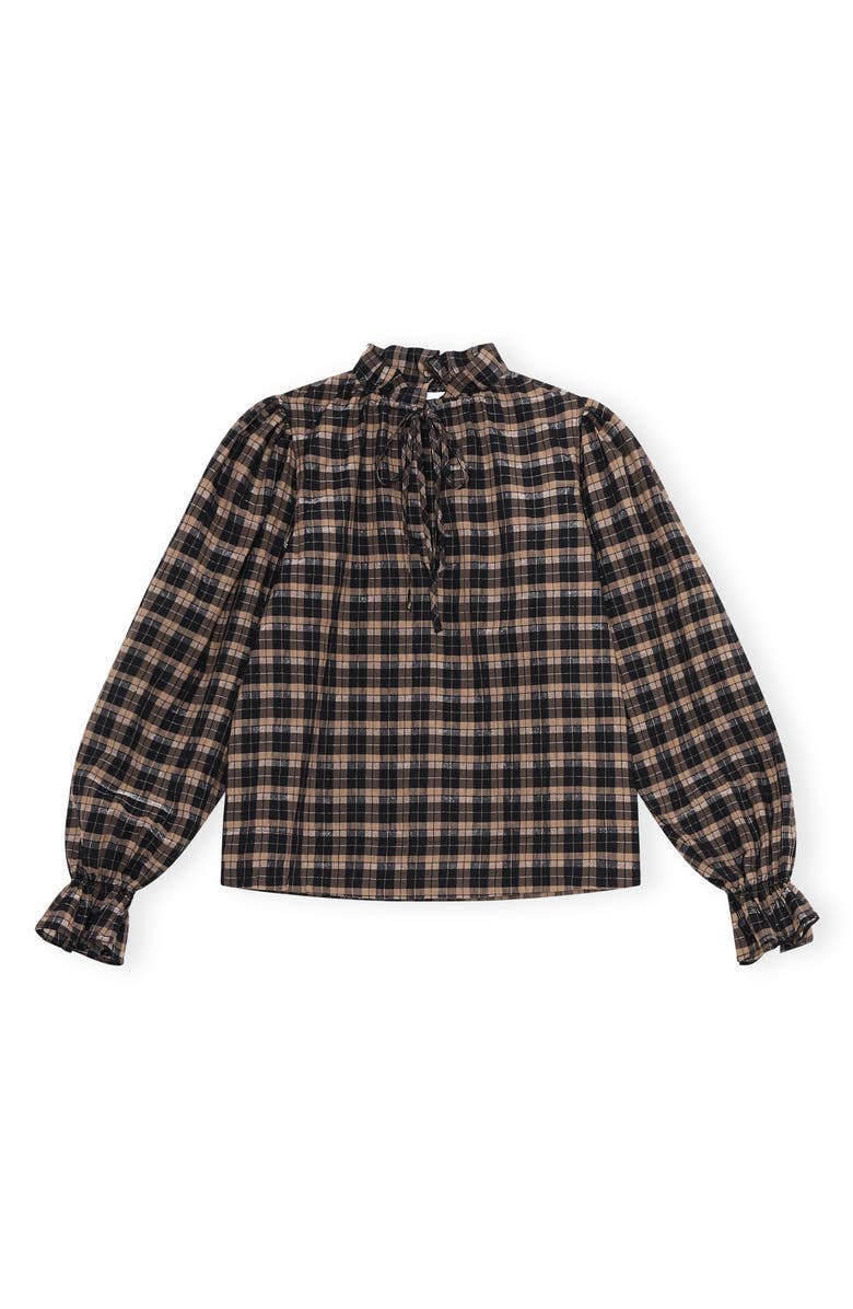 Ganni Check Tie Neck Top, Main, color,