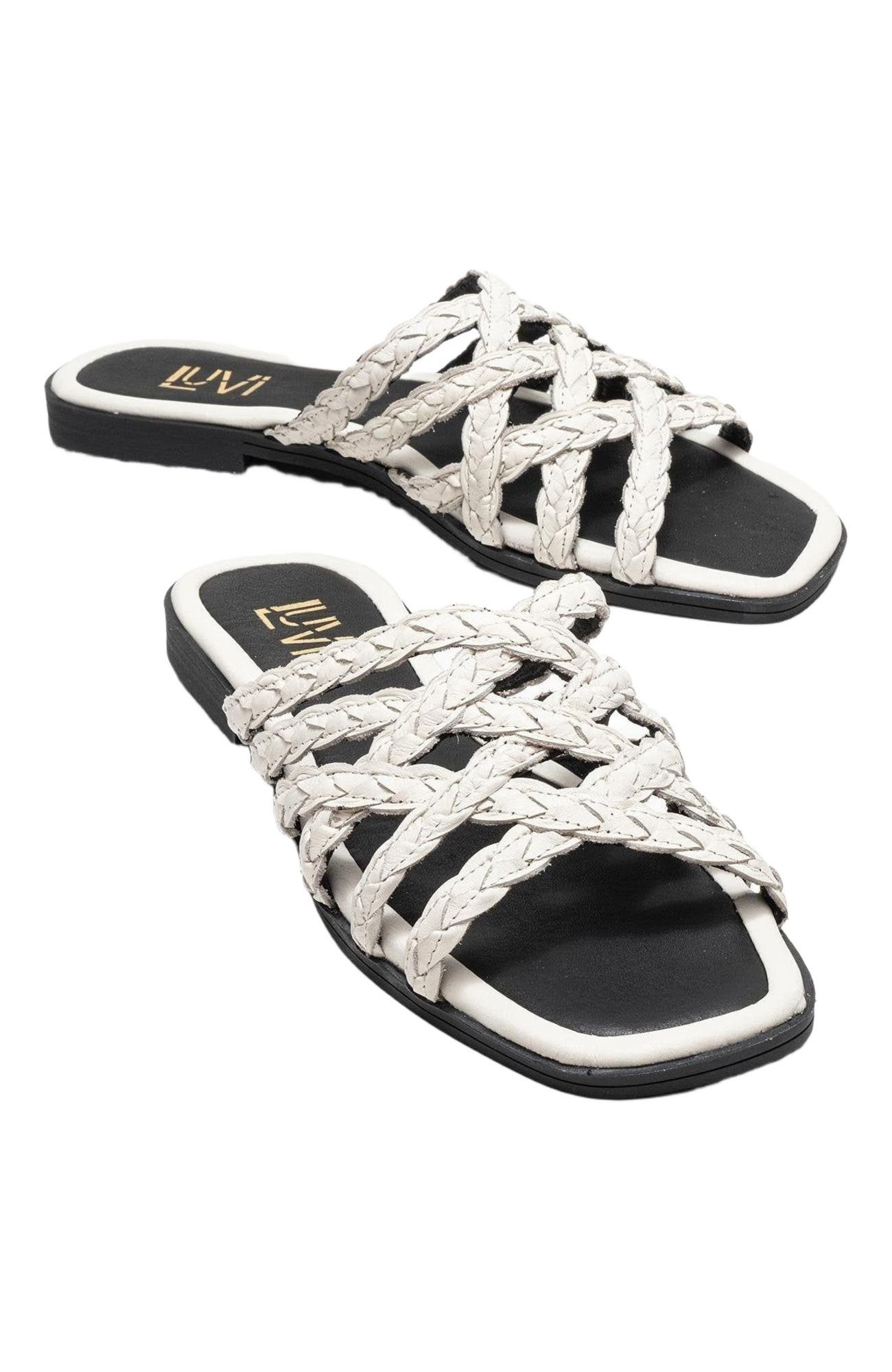 Alisha Leather Slide Sandal, Alternate, color, Light Beige Leather
