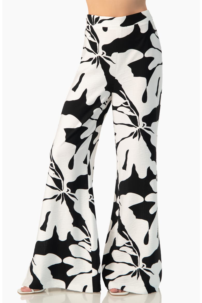 Bold Floral Print High-Waist Wide-Leg Side-Slit Trousers, Alternate, color, Black