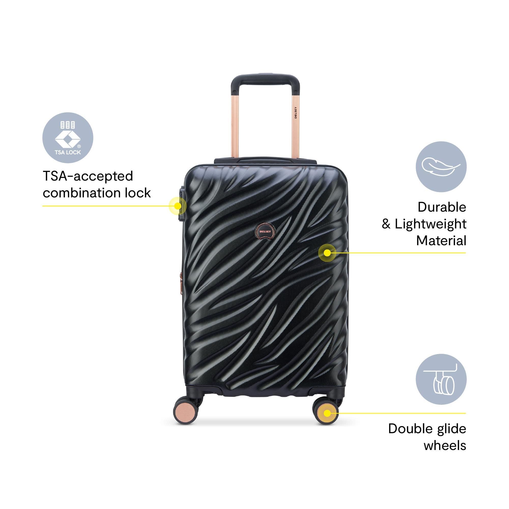 Delsey Paris Alexis Hardside 21-Inch Carry-On Expandable Spinner Luggage, Alternate, color, Black/Rose Gold