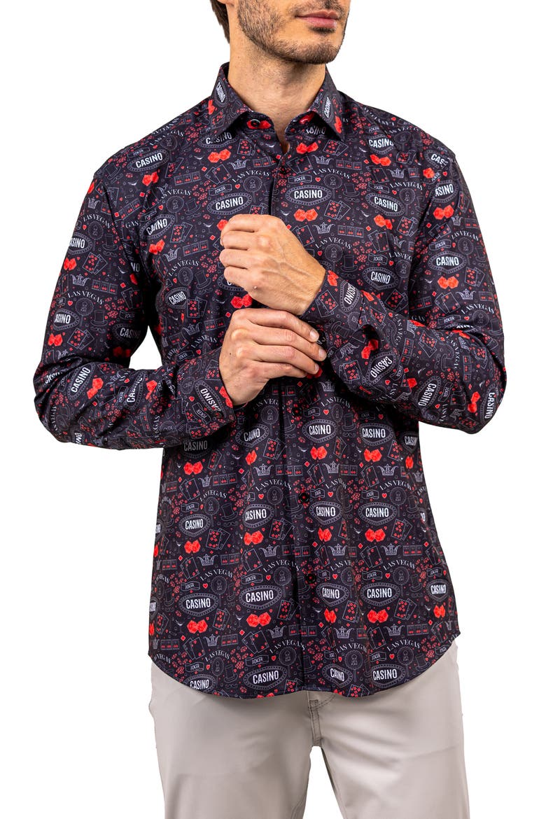 Fibonacci Stretch Ascension 3308 Contemporary Fit Button-Up Shirt, Alternate, color, BLACK