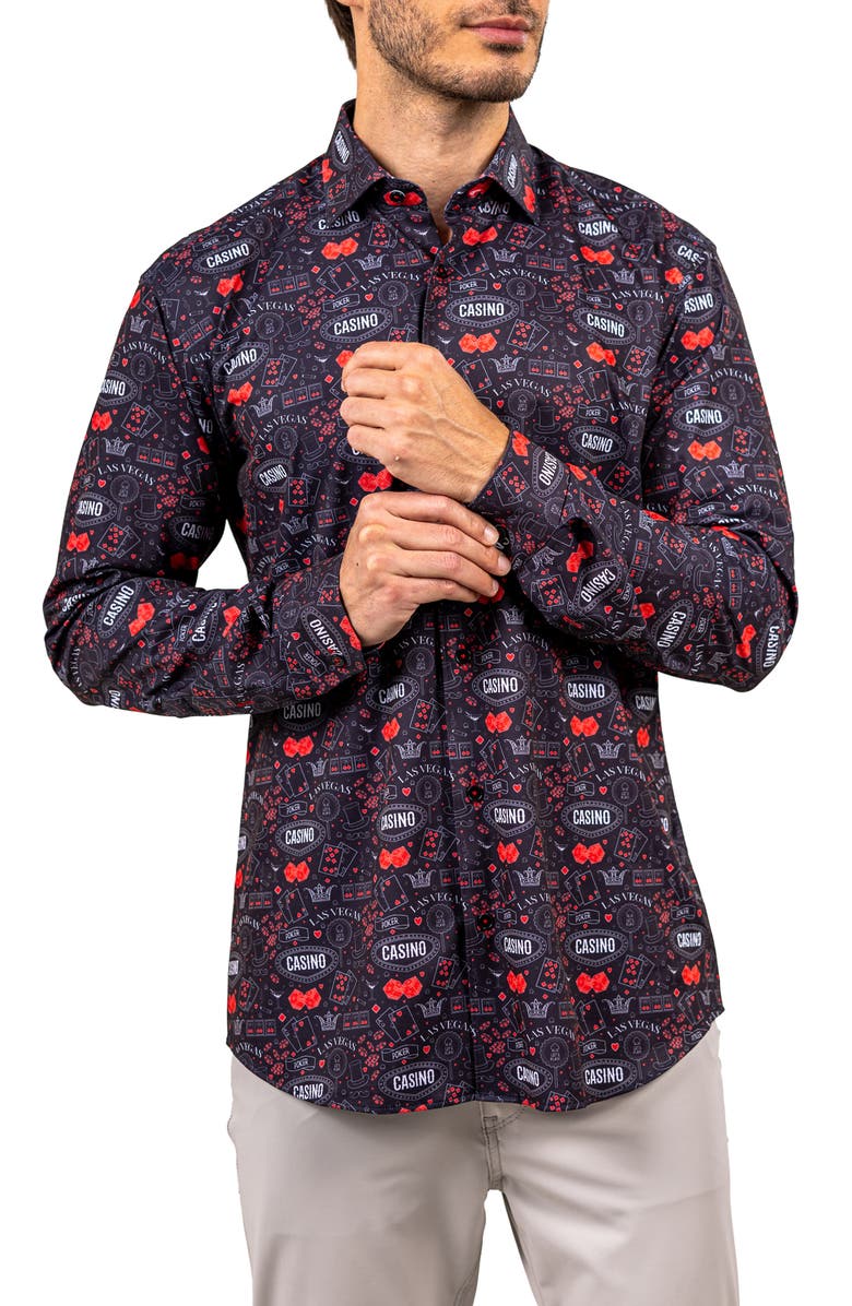 Maceoo Fibonacci Stretch Ascension 3308 Contemporary Fit Button-Up Shirt, Alternate, color, Black