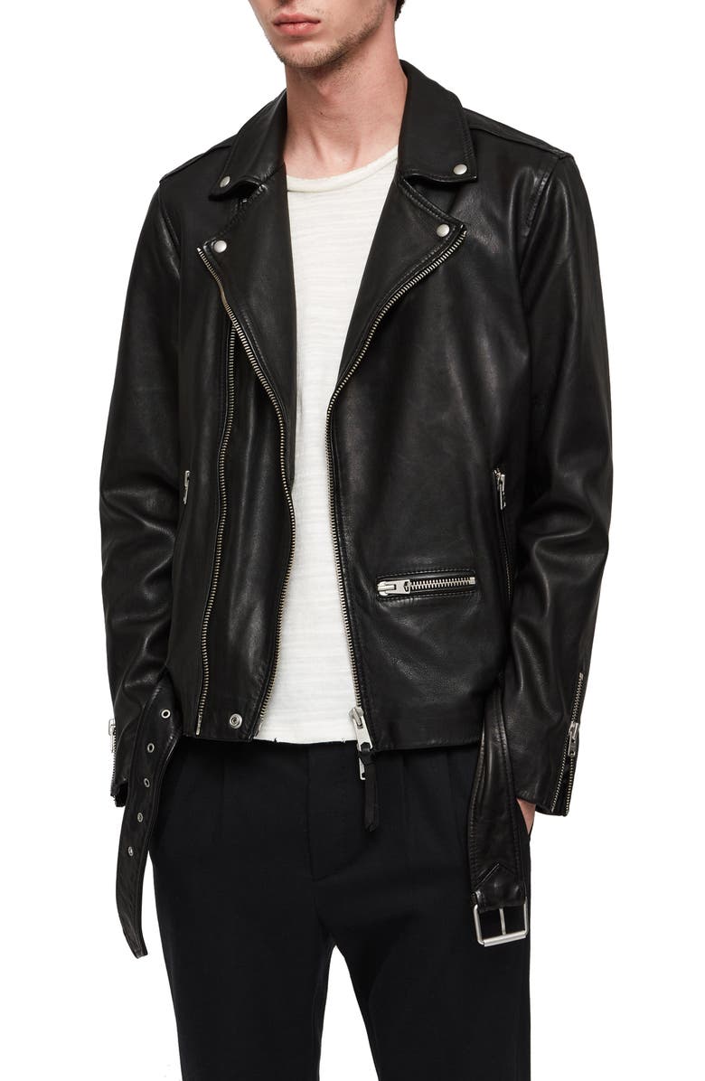 AllSaints Wick Slim Fit Leather Biker Jacket, Main, color,
