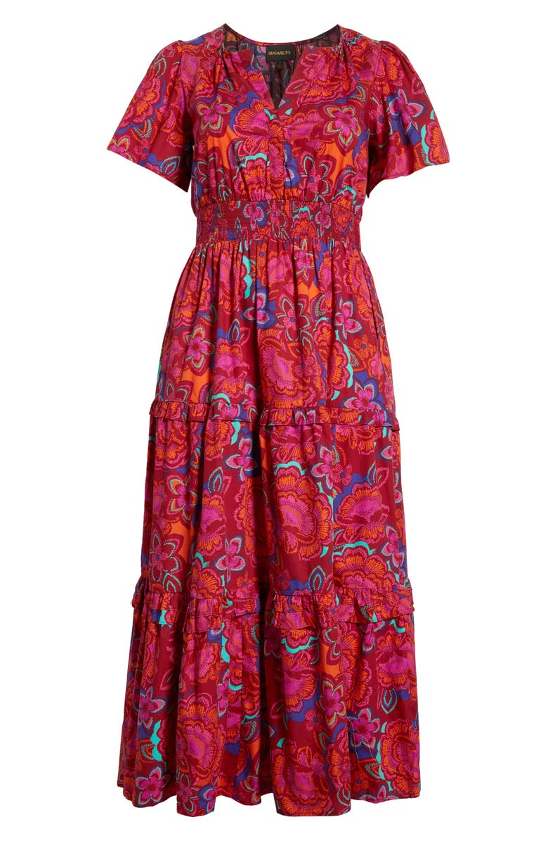 SUGARLIPS Raveena Floral Palmer Tiered Cotton Maxi Dress, Alternate, color, 