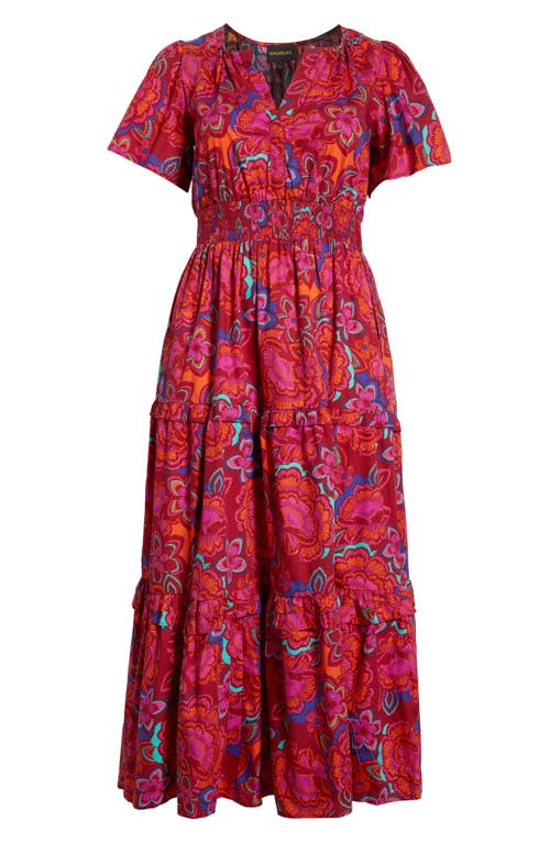 Sugarlips Raveena Floral Palmer Poplin Tiered Maxi Dress In Burgundy Multi In Brown
