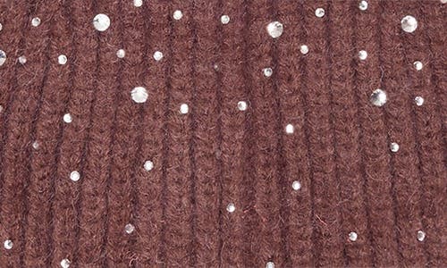 Nanette Lepore Scattered Rhinestone Beanie With Faux Fur Pompom In Brown