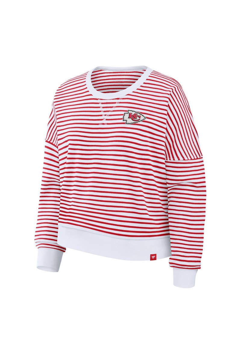 Women's Fanatics White/Red Kansas City Chiefs Striped Oversized French Terry Sweatshirt, Alternate, color, White