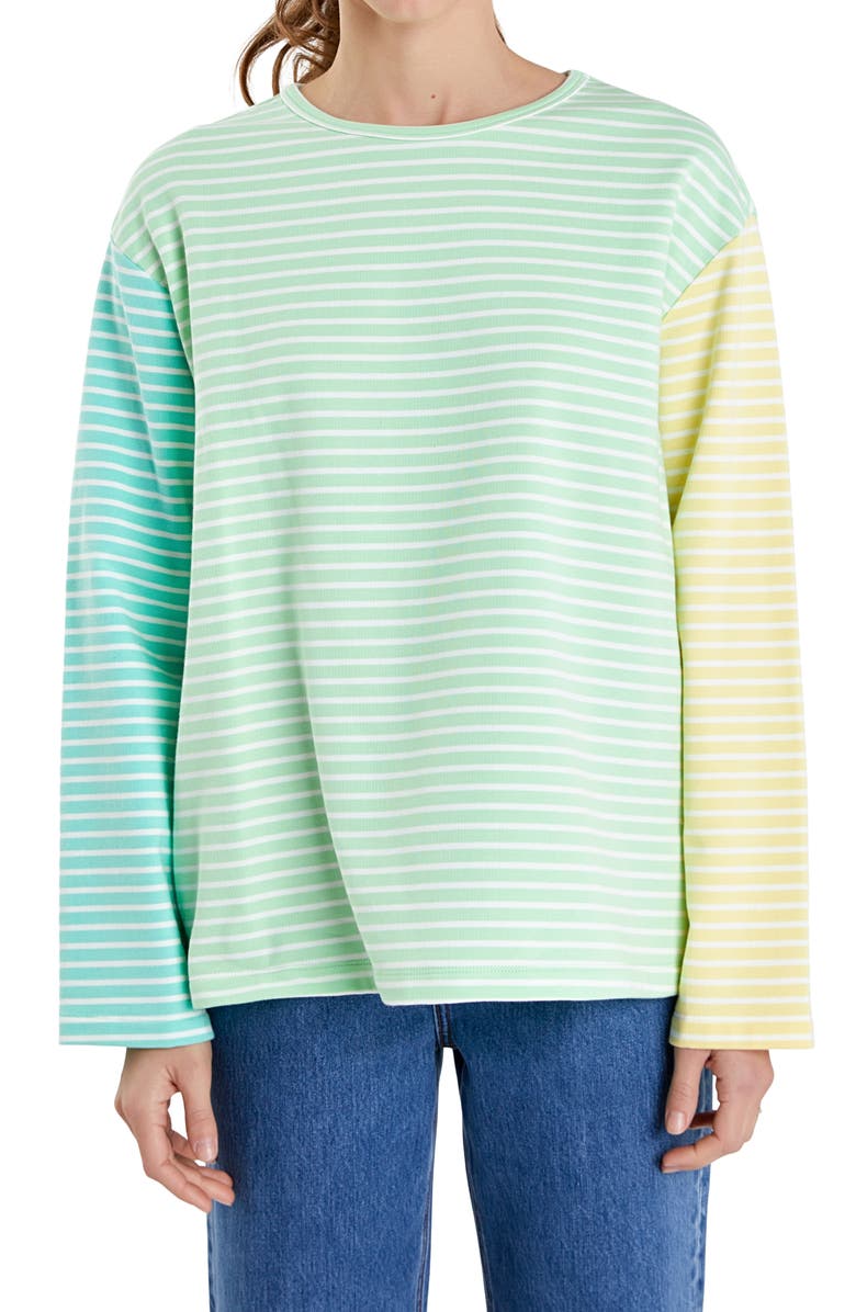 English Factory Colorblock Stripe Long Sleeve Stretch Cotton Top, Main, color, 