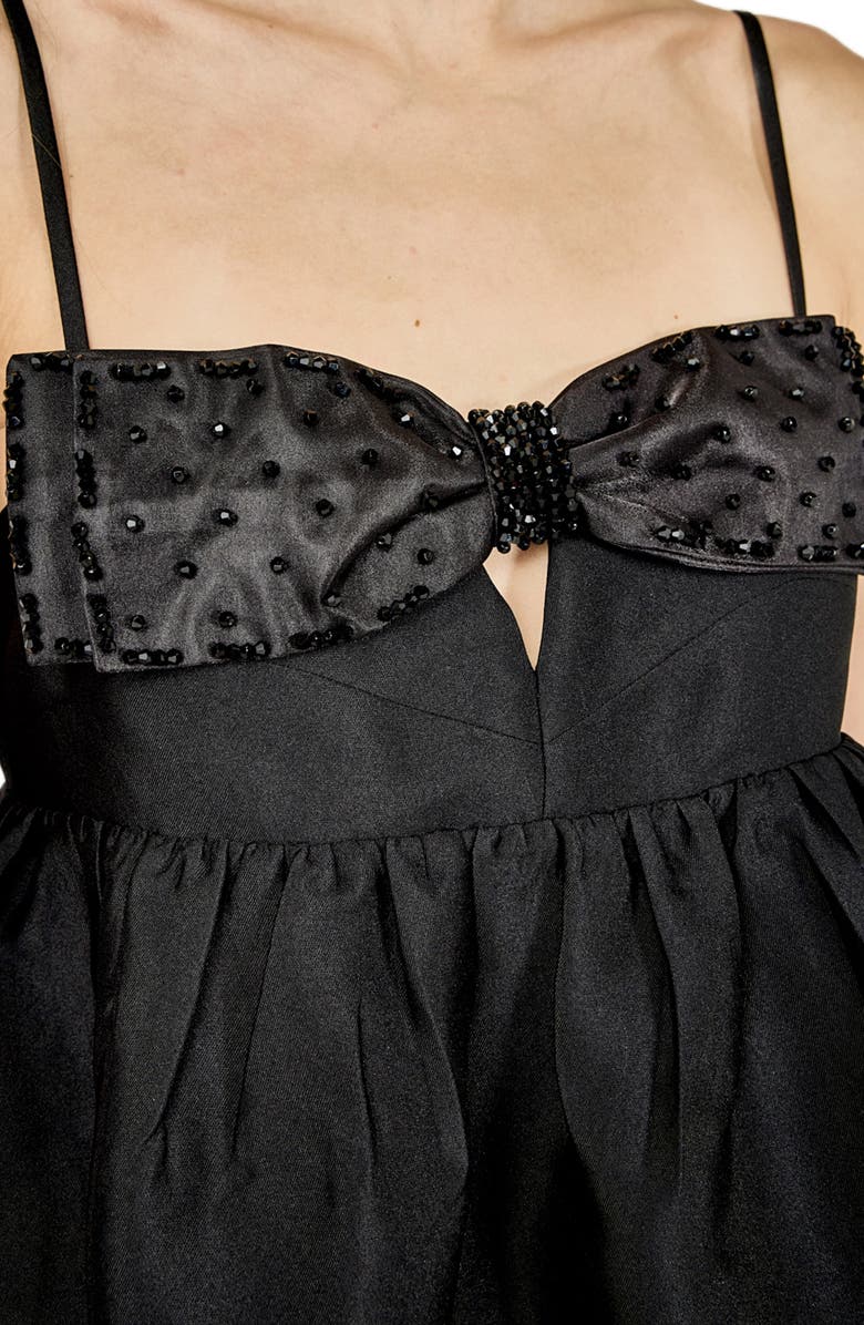 Endless Rose Rhinestone Bow Babydoll Minidress, Alternate, color, Black