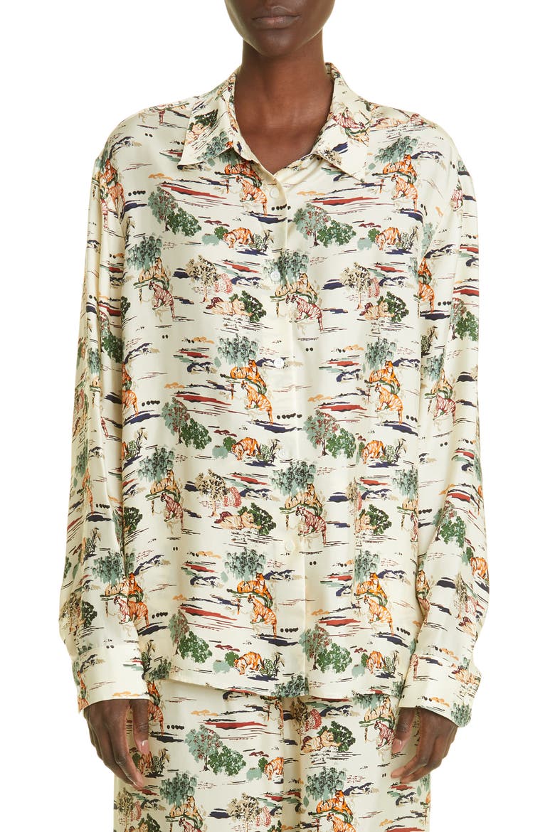 Garo Silk Button-Up Shirt, Main, color, NATURAL / MULTI