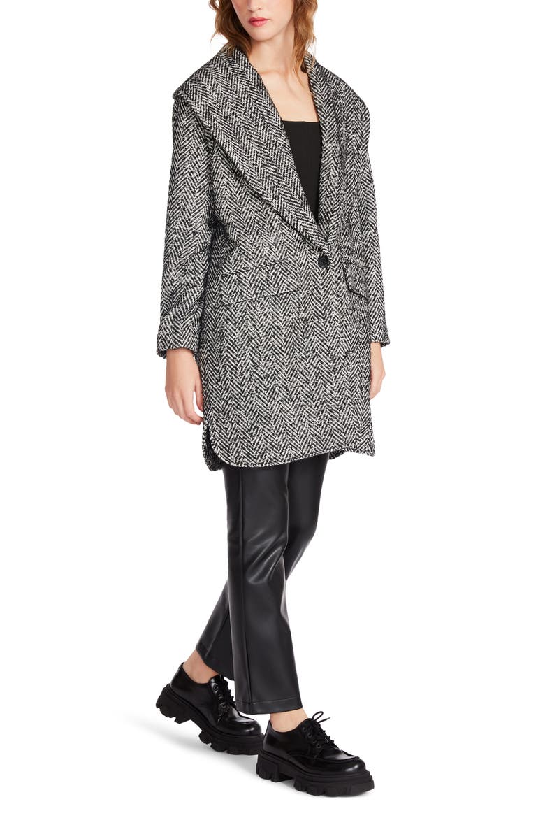 Zoey Herringbone Longline Jacket, Alternate, color, BLACK
