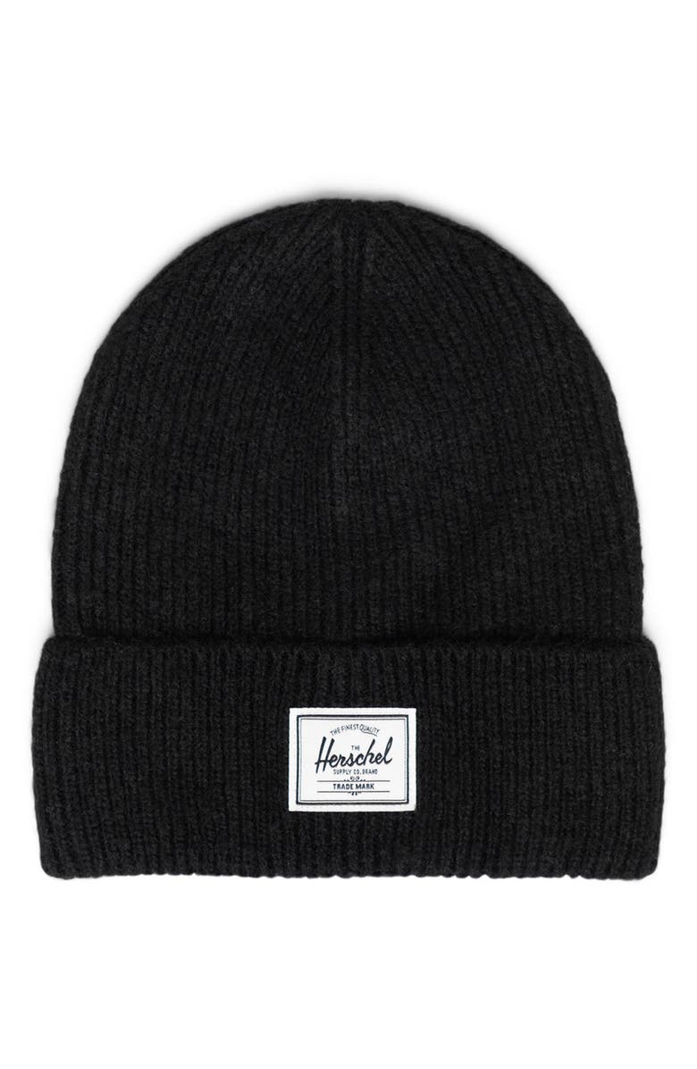 Herschel Supply Co. Logo Patch Cuff Beanie, Main, color, Black