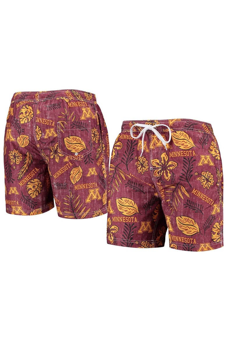Men's Wes & Willy Maroon Minnesota Golden Gophers Vintage Floral Swim Trunks, Main, color, Maroon