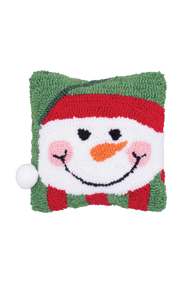 C&F Home Happy Snowman Hooked Small Petite Christmas Holiday Throw Pillow, 8" x 8", Main, color, 