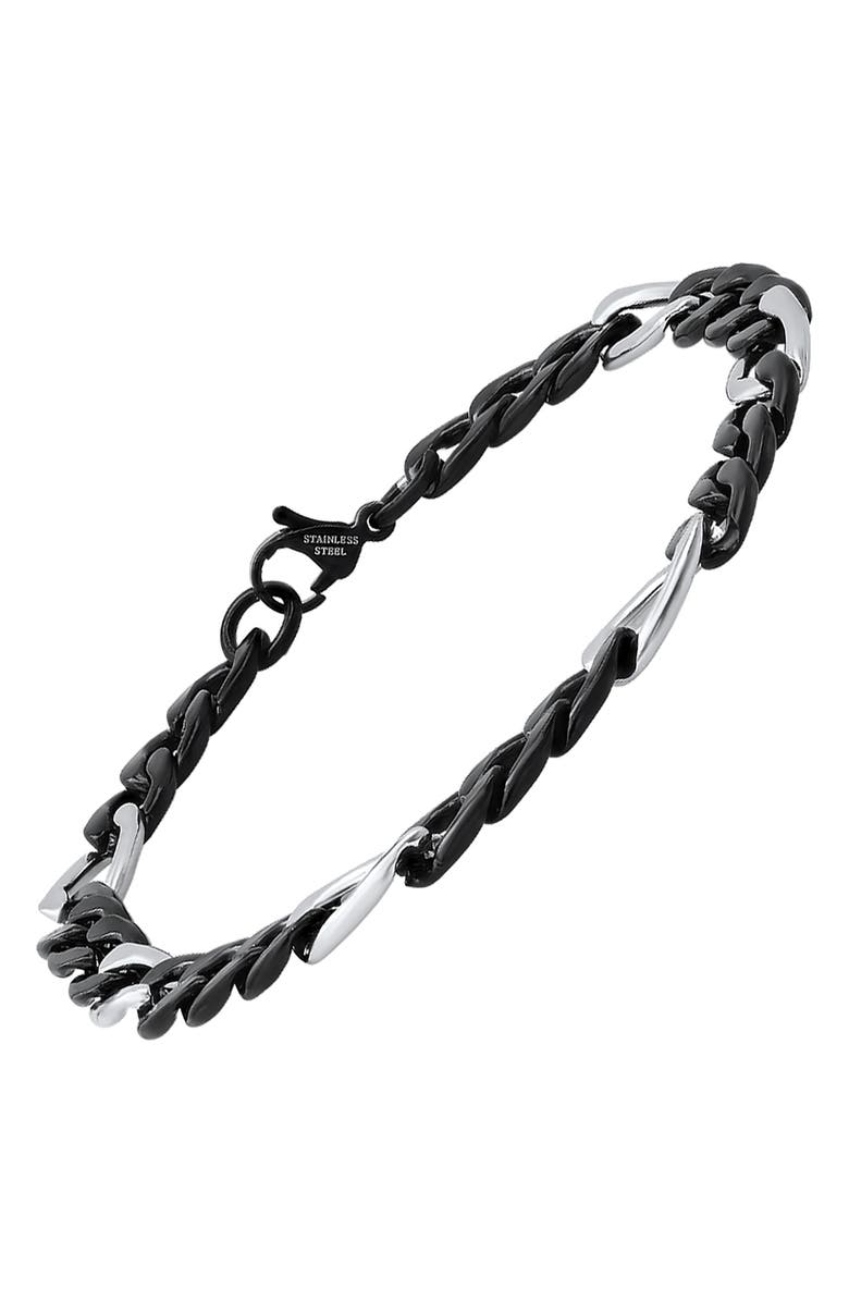 HMY JEWELRY Stainless Steel Two Tone Black IP Chain Bracelet, Alternate, color, Two Tone
