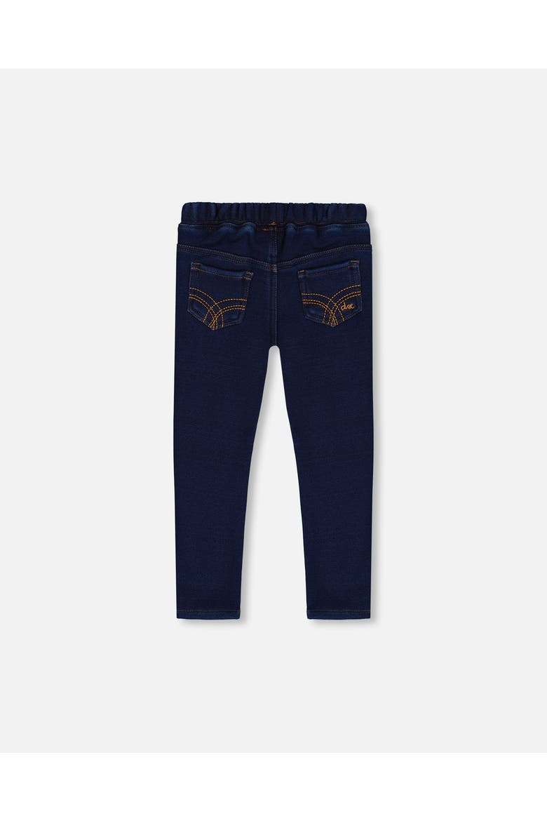 Girl's Plush Lined Dark Blue Denim Jeggings, Alternate, color, Navy Denim