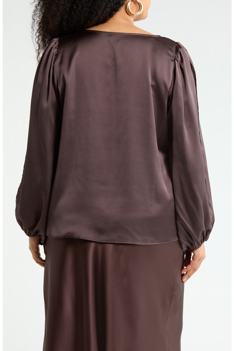 Cutout Long Sleeve Satin Top, Alternate, color, BROWN