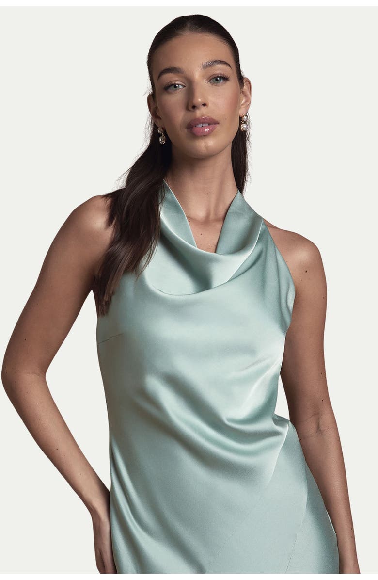 Oasis Cowl Halterneck Satin Bridesmaid Dress, Alternate, color, Sage