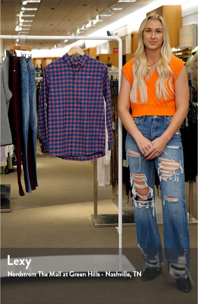 Kids' Check Cotton Stretch Flannel Button-Down Shirt, sales video thumbnail