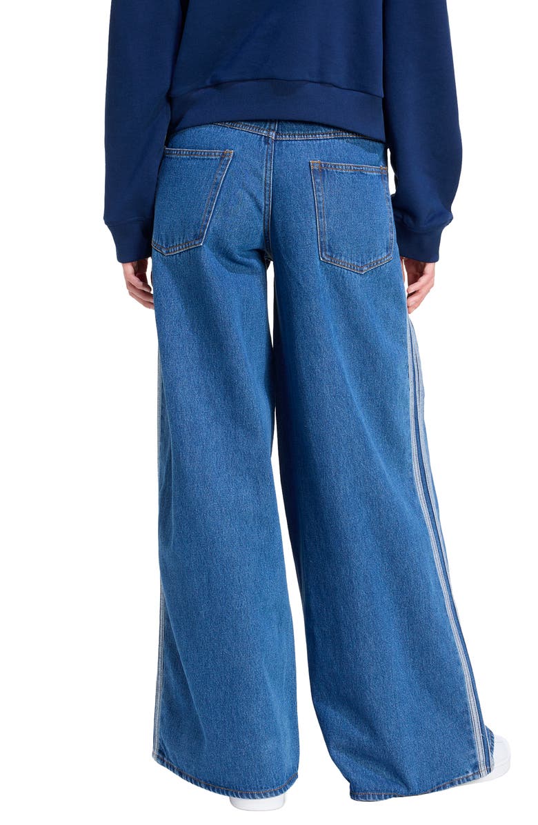 adidas Originals Firebird 3-Stripes Wide Leg Jeans, Alternate, color, Medium Vintage Denim