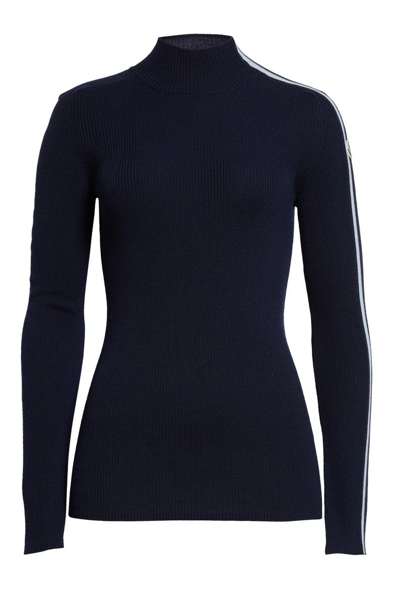 Stripe Sleeve Merino Wool Turtleneck Sweater, Alternate, color, DARK NAVY BLUE