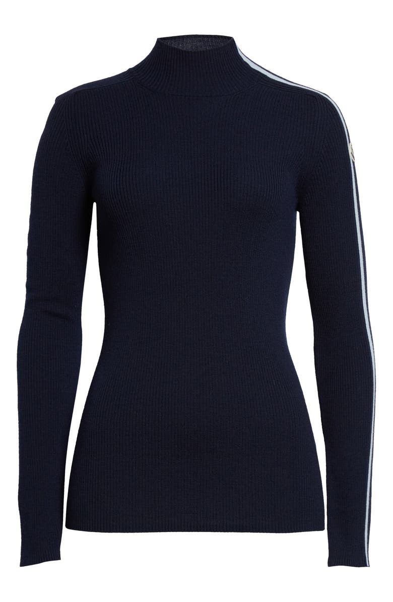 Moncler Stripe Sleeve Merino Wool Turtleneck Sweater, Alternate, color,