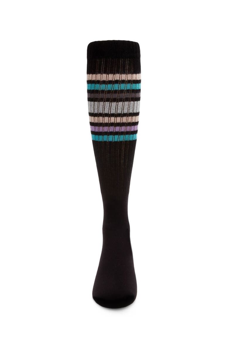 MeMoi Metallic Sport Stripe Knee-High Socks, Alternate, color, Black