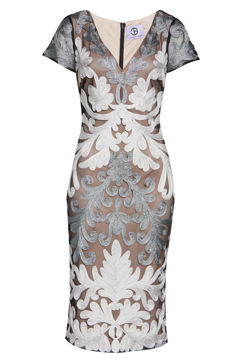 Metallic Soutache Cocktail Dress, Alternate, color, GREY BLACK