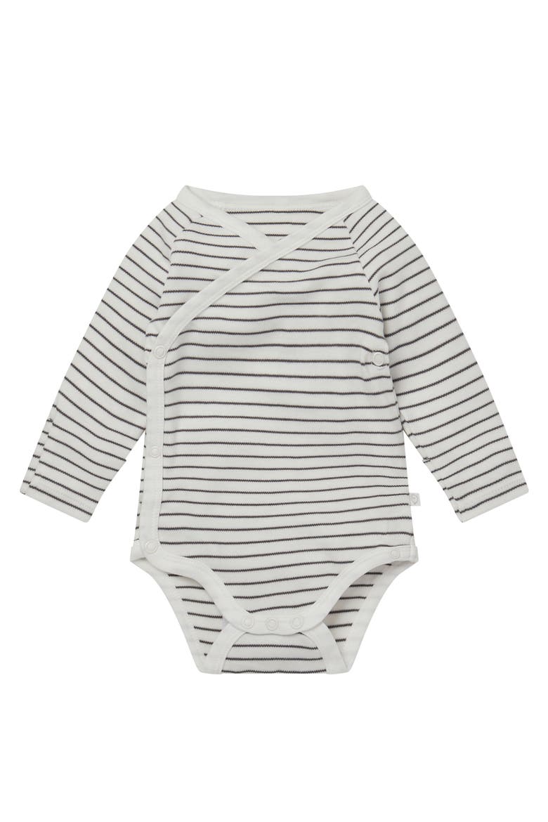 Long Sleeve Wrapover Bodysuit, Main, color, Grey Stripe