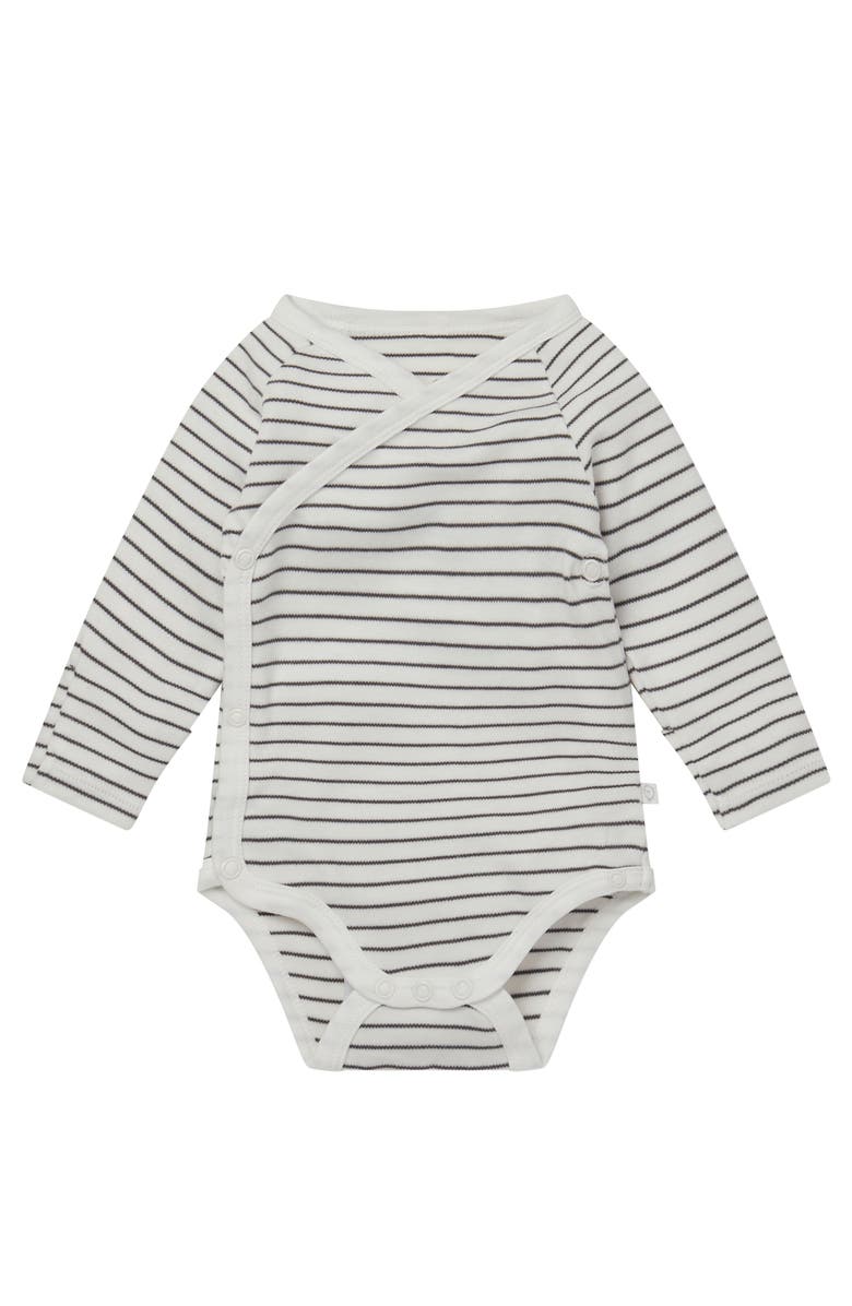 MORI Long Sleeve Wrapover Bodysuit, Main, color, Grey Stripe