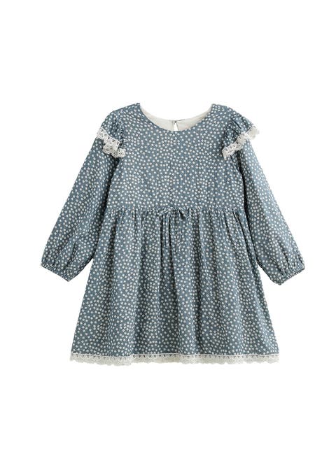 Dolly Long Sleeve Floral Lace Trim Tie Waist Dress