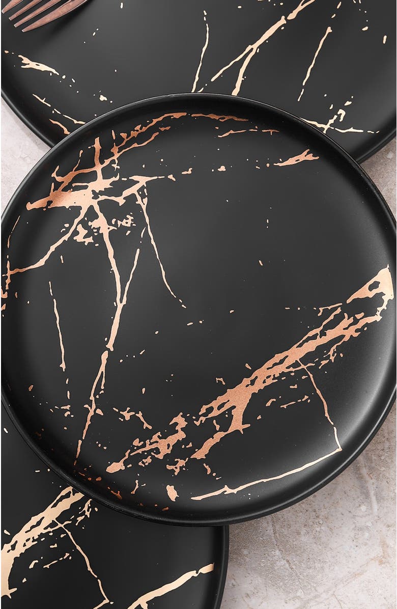 Stone Lain Zora Porcelain 4-Piece Salad Plate Set, Alternate, color, Black