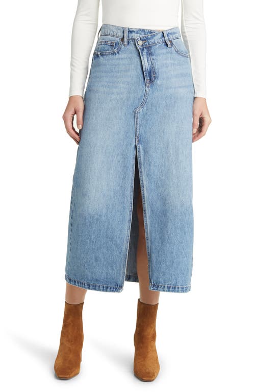 HIDDEN JEANS Front Slit Denim Midi Skirt in Medium Wash 