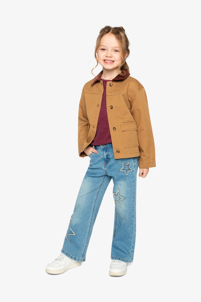 Barn Button Front Ribbed Collar Twill Jacket, Alternate, color, Brown Printed Thrush
