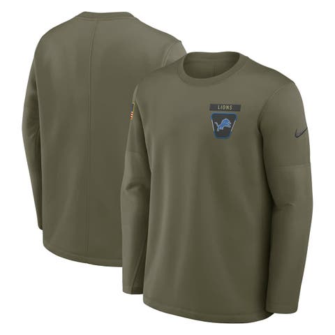 Men's Nike Olive Detroit Lions 2025 Salute to Service Sideline Coaches Therma-FIT Long Sleeve Shirt