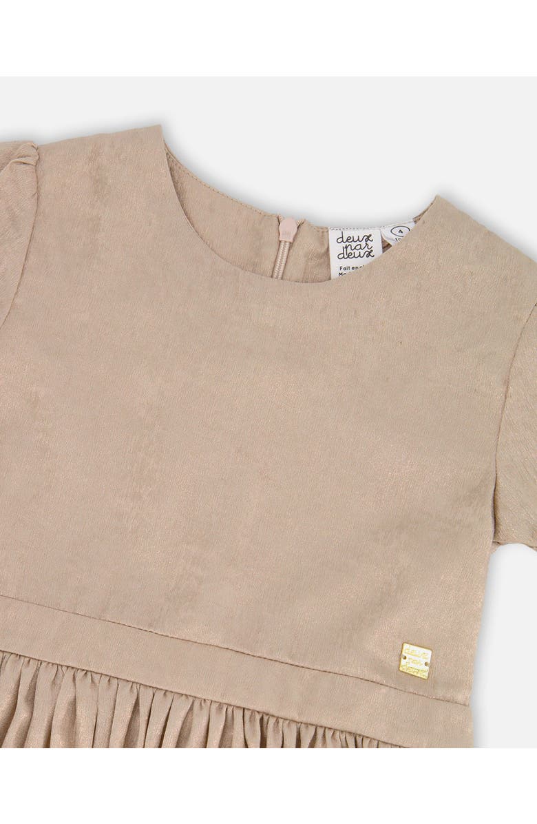 Deux par Deux Short Sleeve Dress with Pleated Skirt, Alternate, color, Light Caramel