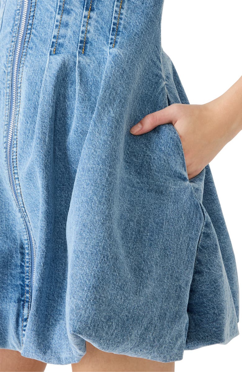 Steve Madden Dyanne Pleated Bubble Hem Denim Minidress, Alternate, color, Forever Blue