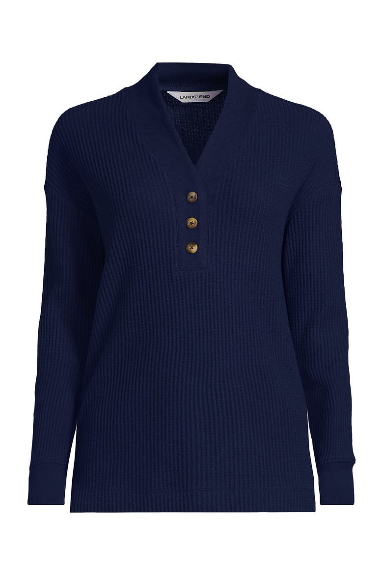 Long Sleeve Waffle Shawl Collar Henley, Alternate, color, Deep Sea Navy