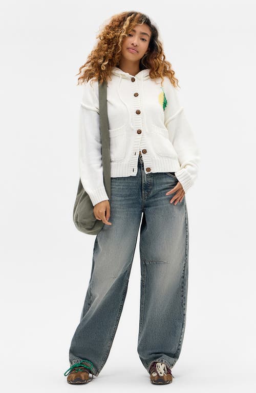 Bdg Urban Outfitters Limoncello Button-up Graphic Hoodie Cardigan In White