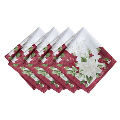 Clarette Poinsettia Holiday Fabric Napkins Set Of 4 Rose - 17"w X 17"l