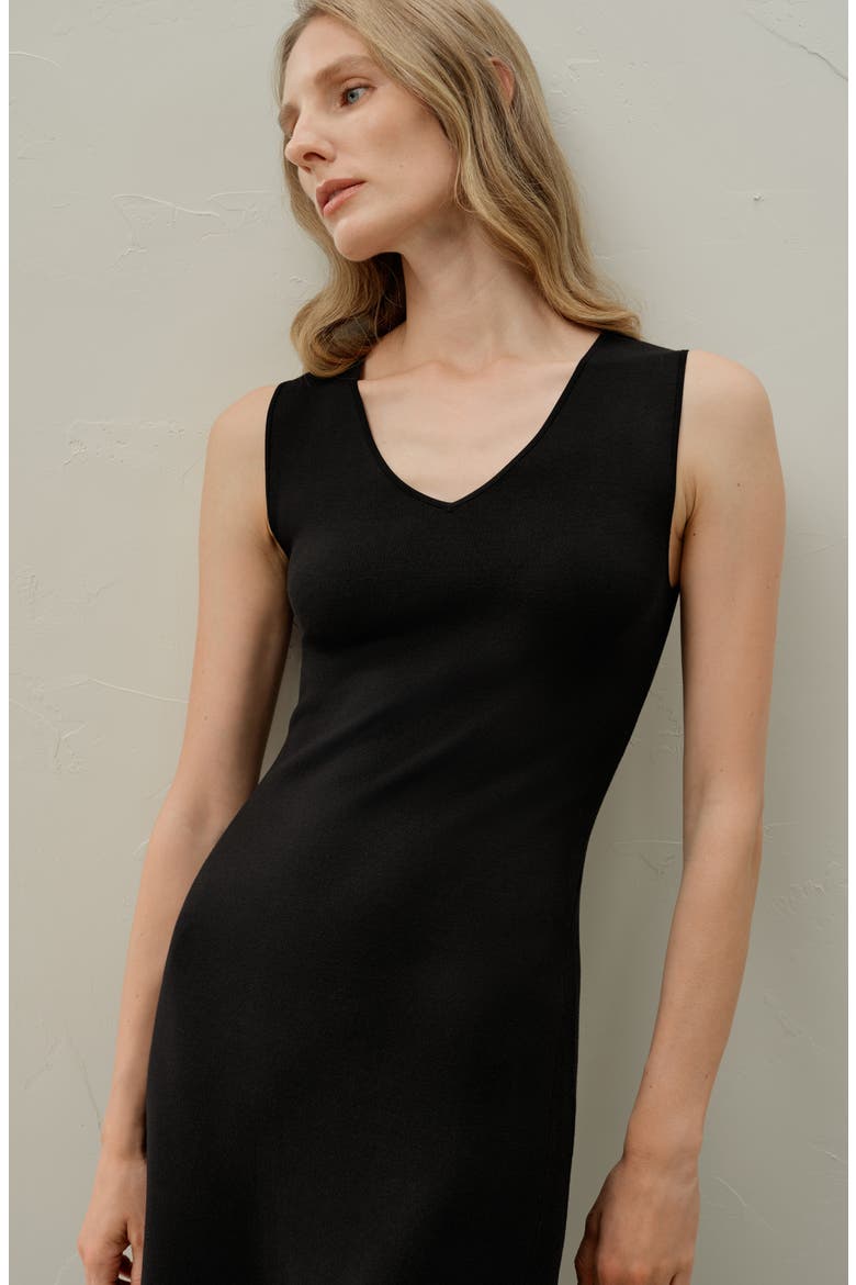 Women's Soleil Silk-Viscose Knit V-Neck Dress, Alternate, color, Black